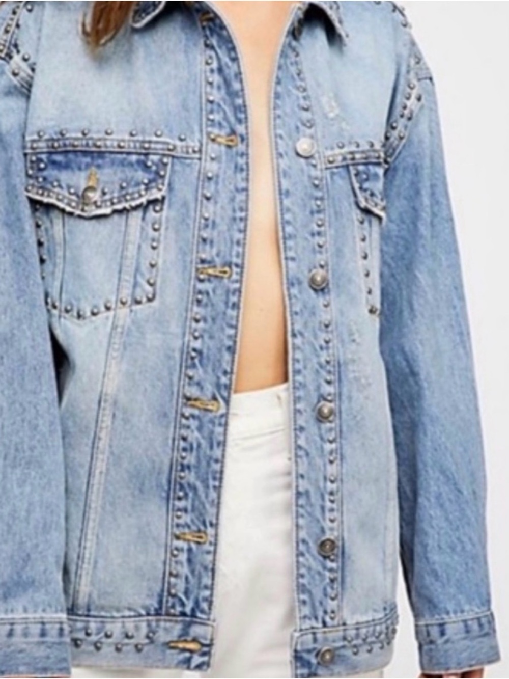 Free People Studded Denim Trucker Jacket